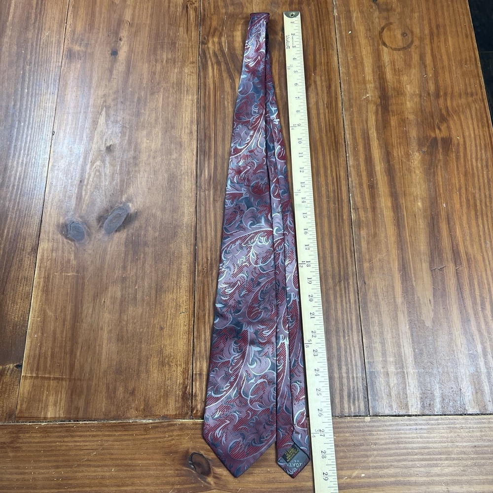 BUGATCHI UOMO Red Silver White Black Leaf Silk Woven Necktie TIE 58"L x 4"W - Picture 6 of 12